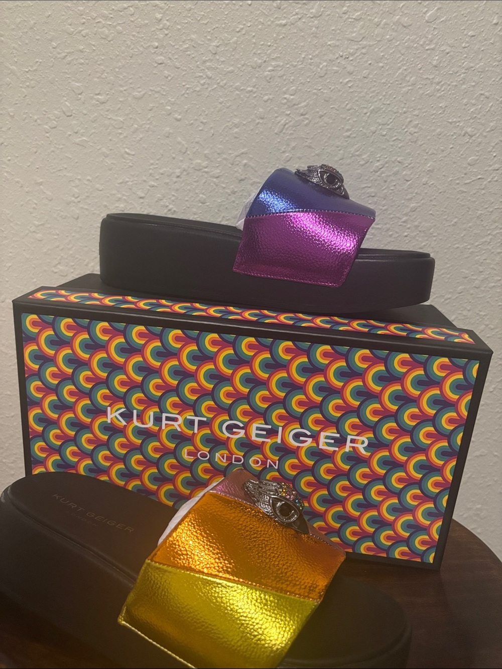 Kurt Geiger Women’s Metallic Multi-Color Slide Sandals